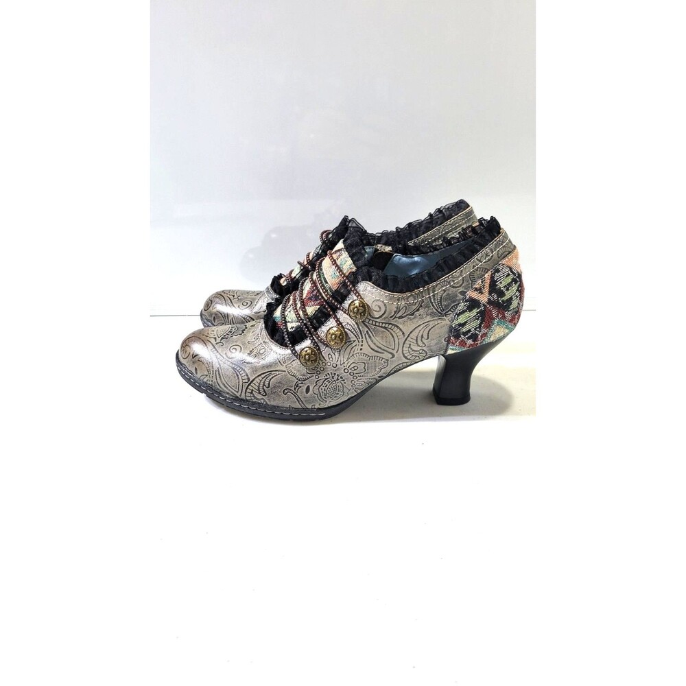 Socofy Floral Embossed Leather Heels EU 40 Victorian/Steampunk/BOHO